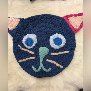 Handmade Chunky Knit Cat Rug - Navy, Pink, Mint